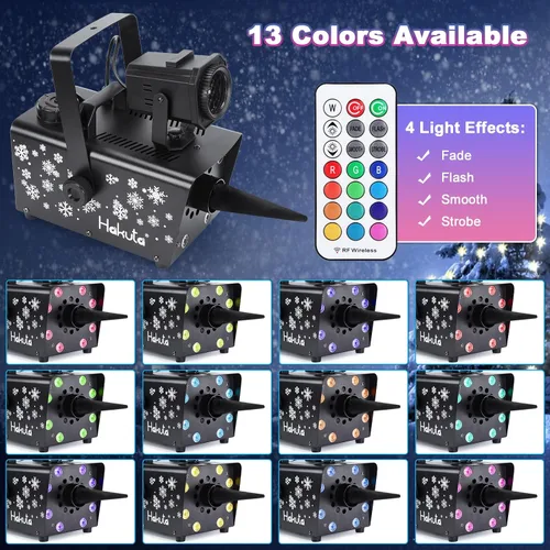 Miniatura 5 de Hakuta - Máquina de nieve mejorada de 800W con 8 luces LED RGB, proyección LED y 2 controles remotos inalámbricos, perfecta para Navidad, Halloween