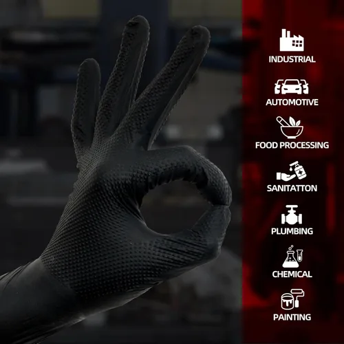 Miniatura 3 de Jointown Guantes de nitrilo resistentes mejorados de 10 mil, guantes mecánicos de nitrilo desechables, con textura de diamante elevado, caja de 100