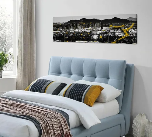 Miniatura 4 de JiazuGo Phoenix Skyline Arte de Pared en Lienzo - Paisaje Urbano de Arizona Enmarcado (14x48 Pulgadas) Negro y Blanco con Amarillo, Decoración