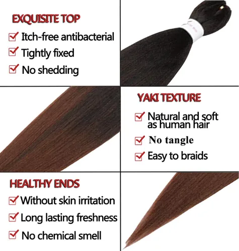 Miniatura 3 de Extensiones de cabello trenzado preestirado profesional de ganchillo de 32 pulgadas, 8 paquetes de cabello sintético Yaki trenzado de ganchillo