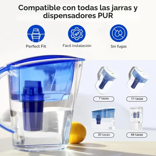 Miniatura 2 de Fil-Fresh Paquete de 4 filtros de agua de repuesto para todas las jarras y dispensadores PUR, PURPlus, reemplaza PPF900Z, certificado NSF, versión