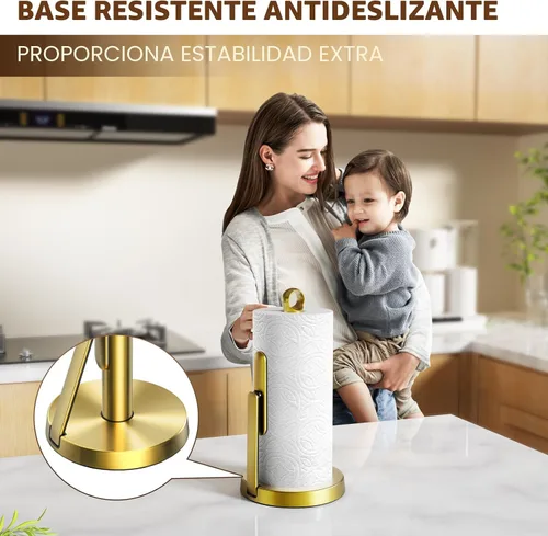 Miniatura 8 de theaoo Toallero de papel de acero inoxidable resistente con brazo de tensión, fácil de rasgar con una sola mano, moderno dispensador de encimera