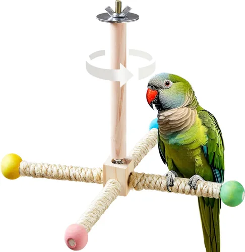 Miniatura 7 de Juguete de percha para pájaros, juguetes interactivos giratorios para periquitos, rueda de ejercicio de madera, juguete de loro, juguete