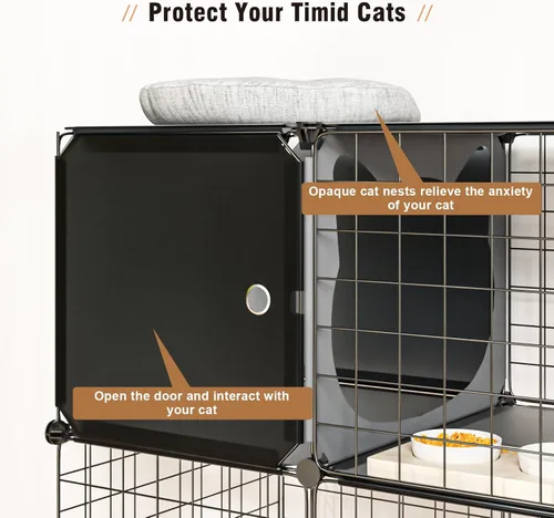 Miniatura 4 de Recinto Grande de 3 Niveles para Gatos para Interiores y Exteriores con Caja de Arena, Corralito Multifuncional Desmontable Catio - Jaula Perrera