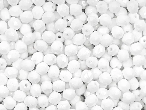 600 Checa 0.157 in tiza blanca facetada ronda Firepolished cuentas de vidrio 1/2 masa fuego pulido