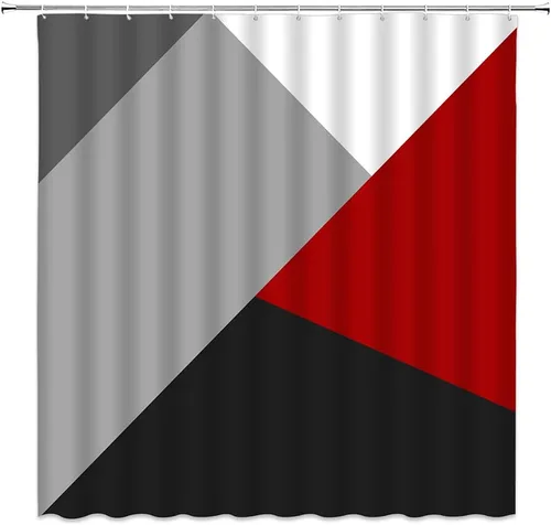 Miniatura 10 de Cortina de ducha geométrica, negro, gris, rojo, blanco, geometría abstracta, azulejos de moda, patrón sin costuras, tela de diseño moderno, juego