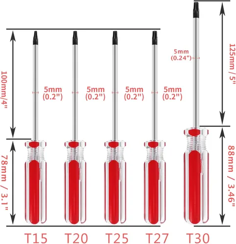 Miniatura 2 de Bonsicoky Juego de 5 piezas de destornilladores de seguridad Torx con punta magnética y empuñadura de plástico, destornillador Torx para reparación