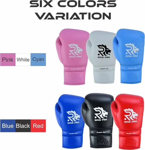 Miniatura 2 de Aura 100 Guantes de Boxeo de Cuero de Grano Completo con Cordones para Hombres y Mujeres, para Entrenamiento, Sparring, Muay Thai, Kickboxing, Saco