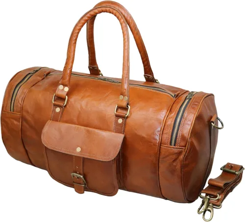 Jaald Maleta de viaje de cuero genuino grande de 22.0 in para hombres y mujeres Fitness fin de semana cabaña de mano Vintage impermeable regalo