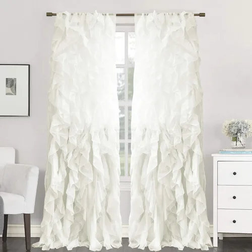 Miniatura 13 de Sweet Home Collection Paquete de 2 Paneles de Ventana Cortinas de Gasa Transparente con Volantes Verticales en Cascada Gris