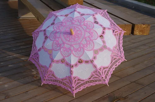 Miniatura 35 de Sombrilla de encaje hecha a mano para boda nupcial, 30 pulgadas, tamaño adulto