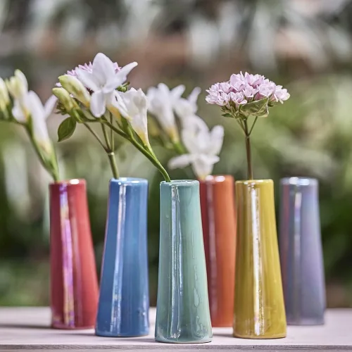 Miniatura 7 de Chive - Juego de 6 floreros cilíndricos pequeños de cerámica de 1.5 pulgadas de ancho y 5.5 pulgadas de alto, florero floral decorativo único de una