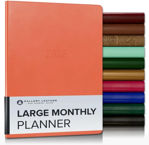 Miniatura 133 de Gallery Leather Agenda Mensual Grande 2025-2026, Elegantemente Encuadernada Planificador de Calendario y Cuaderno con Elegantes Bordes Dorados, 18