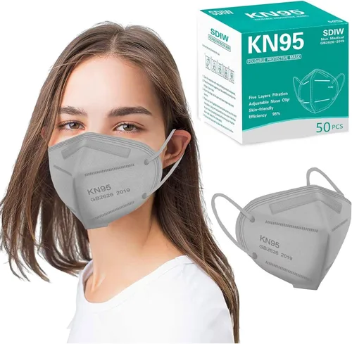 Miniatura 10 de 50 unidades, Máscaras faciales KN95, color negro, 5 capas, cubrebocas de seguridad para el polvo, eficiencia de filtro ≥95%, con bucles elásticos