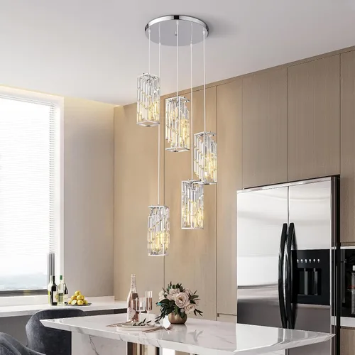 Miniatura 2 de Iluminación colgante de cromo, lámpara colgante moderna, mini candelabros de cristal, lámpara colgante ajustable para cocina, isla, comedor