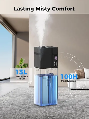 Miniatura 3 de Humidificador de habitación grande de 13L/3.43 galones, cobertura de 800 pies², tiempo de funcionamiento de 100H, control automático de humedad