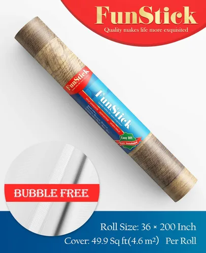 Miniatura 7 de FunStick Papel tapiz marrón de 36 x 200 pulgadas, papel tapiz autoadhesivo de vinilo extraíble de madera rústica con tablones anchos para paredes