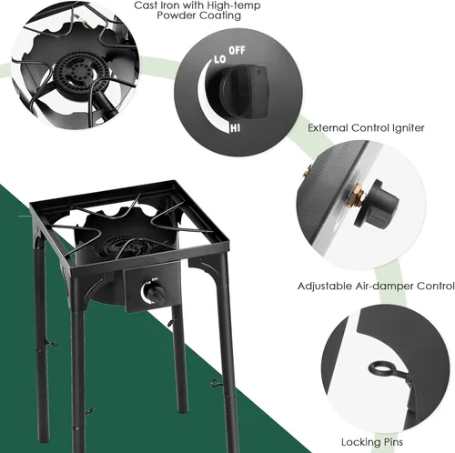 Miniatura 4 de Goplus - Hornillo portátil de gas propano para exteriores, quemador de hierro fundido con patas desmontables para camping