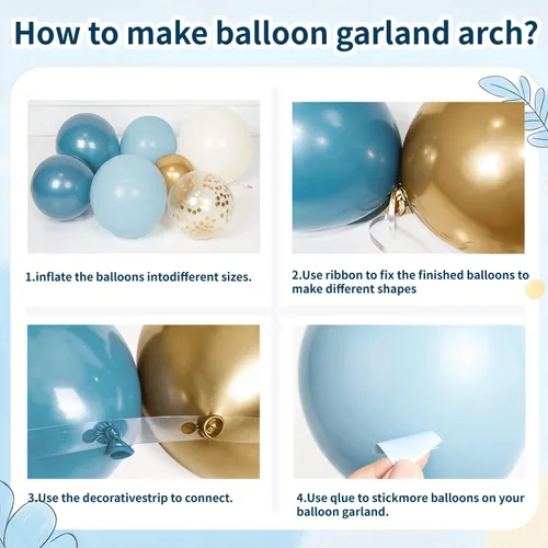 Miniatura 4 de Dusty Blue Balloon Arch Kit， Baby Blue and gold Balloon Sand White Confetti Gold Balloons for Baby Shower Beach Party Birthday Wedding Decorations
