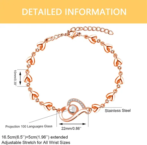 Miniatura 5 de Pulsera de cadena de corazón personalizada con texto en inglés "I Love You in 100 Language", regalos para mamá, esposa, novia