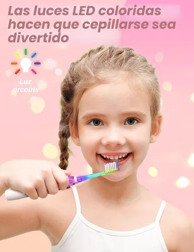 Miniatura 2 de SEAGO Cepillo de dientes eléctrico para niños con temporizador de 2 minutos de cepillado y 8 cabezales de repuesto, luz LED arcoíris para hacer que