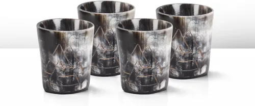 Miniatura 45 de Handicrafts Home Juego de 4 vasos de chupito hechos a mano, patrón entrecruzado de 6.5 onzas, chupitos de whisky vikingo naturales para cócteles