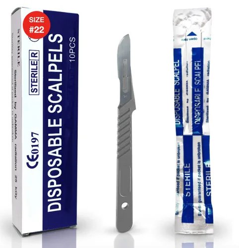 Miniatura 16 de MedHelp Scalpel 14R - Cuchillas dermaplaning con mango de plástico, cuchillas Dermablade de acero de alto carbono. Hoja 14R envuelta Paquete de 10