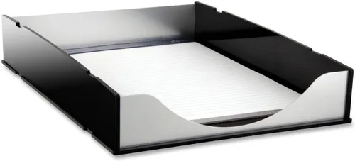 Kantek Bandeja de letras de aluminio acrílico negro y plateado, organizador de escritorio apilable, 10..25 x 13.25 x 2.25 pulgadas, resistente,