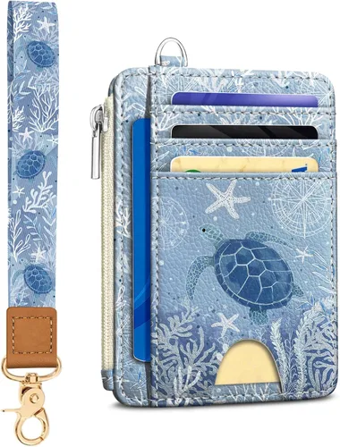 Miniatura 47 de Kelvoris Tarjetero pequeño para mujer, cartera delgada con bloqueo RFID, llavero con bolsillo para monedas con cremallera, bolsillo frontal