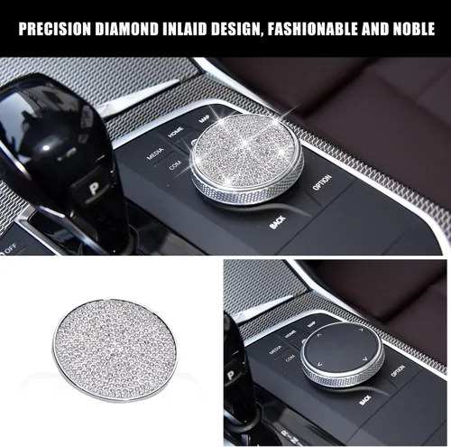 Miniatura 4 de Bling Media - Cubierta de botón iDrive, accesorios de automóvil, calcomanías de metal para decoración interior de automóvil, piezas para BMW 330 i