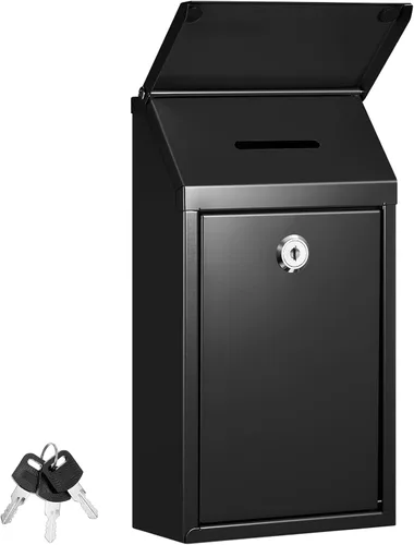 Yaocom Caja de donación de metal para colección, caja de sugerencias segura con ranura y cerradura, impermeable, para montaje en pared, contenedor