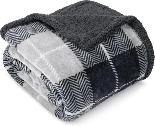 Miniatura 5 de PAVILIA Premium Manta de vellón sherpa a cuadros súper suave, acogedora, afelpada, microfibra ligera, reversible para sofá y cama, para todas