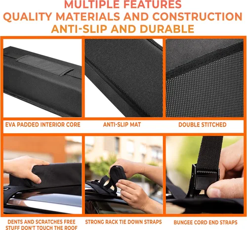 Miniatura 7 de Almohadillas suaves para portaequipajes de techo, soporte para kayak para uso en automóvil con o sin rieles, soporte universal antideslizante