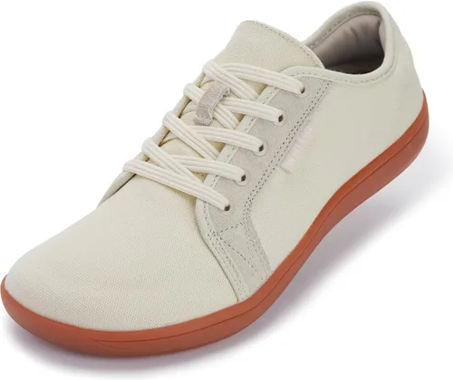 WHITIN Zapatos descalzos de lona y cuero para mujer Zapatillas minimalistas de ancho ancho Corte clásico