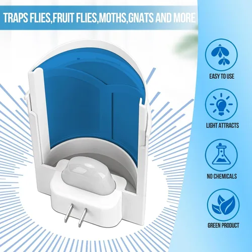 Miniatura 7 de OSVDO Trampa para insectos voladores con luz UV azul, atrapa insectos enchufable con 4 recambios adhesivos durante más de 100 días, atrapa moscas