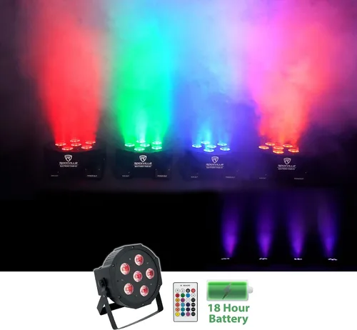 Miniatura 2 de Rockville Luz de lavado DMX recargable RGBWA+UV de batería PAR 61 de 36W, haz de 25 grados, baterías reemplazables, control remoto IR, activada por