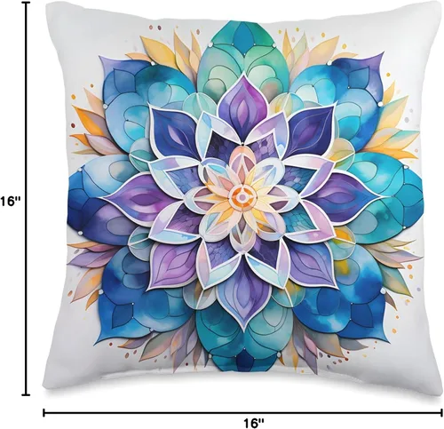 Miniatura 4 de Meditation Mosaics Almohada colorida con diseño de acuarela azul y mandala, 16 x 16, multicolor