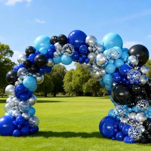 Miniatura 6 de Kit de arco de globos, 146 globos negros, azules, plateados, blancos, de 18, 12, 10, 5 pulgadas, globos de diferentes tamaños para cumpleaños