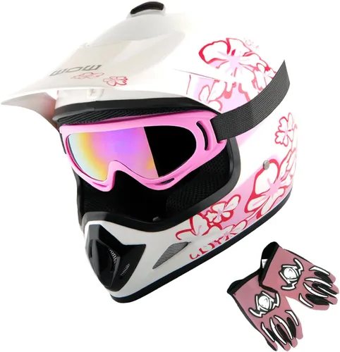 Miniatura 11 de WOW Casco de motocross para jóvenes, casco MX BMX, tela de araña, gafas + guantes negros de araña marciana, paquete HJOY-W MG