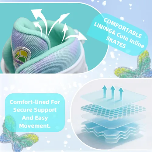 Miniatura 4 de Patines en línea para niñas de 3 a 12 años, 4 tamaños, zapatos de ruedas ajustables con ruedas iluminadas para principiantes, jóvenes, patines Verde