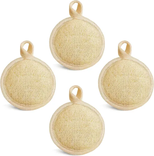 YIQINGJIE Exfoliante de lufa natural (paquete de 4), almohadillas de lufa facial, limpia puntos negros sin dañar la piel, luffa para mujeres y