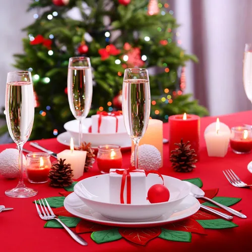 Miniatura 3 de Ganeen 12 manteles individuales bordados de Navidad con apliques de flor de pascua roja para decoración de mesa en el hogar, comedor, día festivo