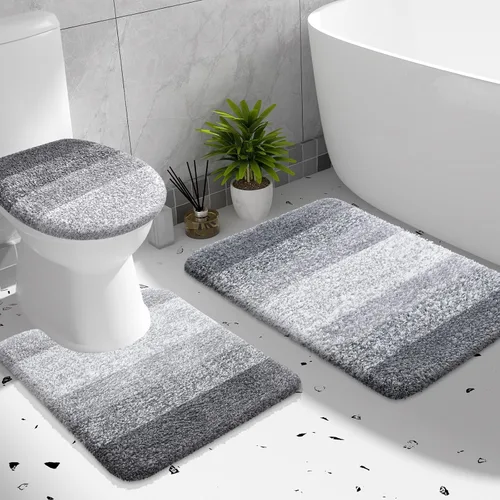 Miniatura 40 de OLANLY Juego de alfombras de baño de 3 piezas, alfombra de baño de microfibra suave absorbente, alfombra de contorno en forma de U para inodoro