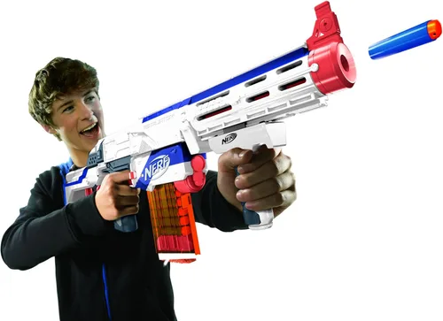 Miniatura 4 de NERF N-Strike Elite Retaliator Blaster, Stock, Grip, Cañón, Cargador de 12, 12 Dardos, Juguetes al Aire Libre para Niños de 8+ (Exclusivo de Amazon)