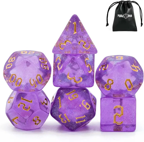 Miniatura 44 de Juego de dados DND de 7 dados poliédricos con una bolsa de dados de cuero, juego de dados D&D para juegos de mesa RPG (negro)