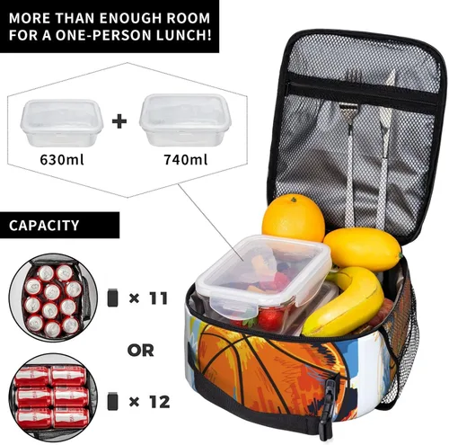 Miniatura 5 de Lonchera de baloncesto con aislamiento térmico para niños, niñas, niños, lonchera Bento reutilizable para niños, mujeres y hombres, bolsa