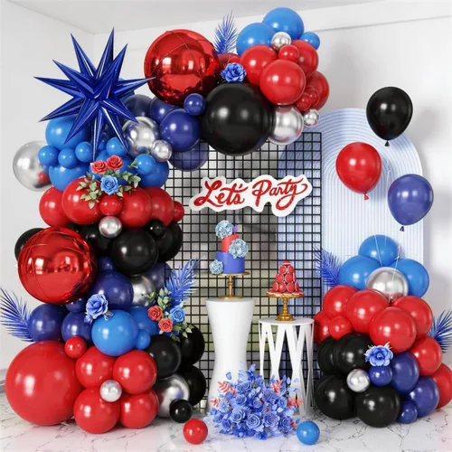 Miniatura 10 de Kit de guirnalda de arco de globos de color azul, blanco y plateado con globos de bola de discoteca, globos de papel de aluminio de estrella