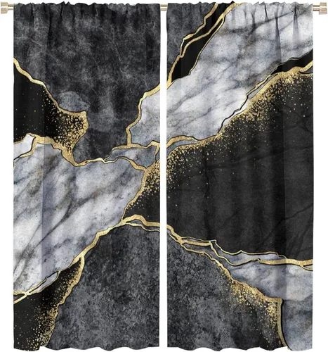 Miniatura 68 de Cortinas abstractas de mármol de lujo de lujo azul marino dorado a rayas con patrón de mármol estampado para dormitorio, sala de estar, cortinas