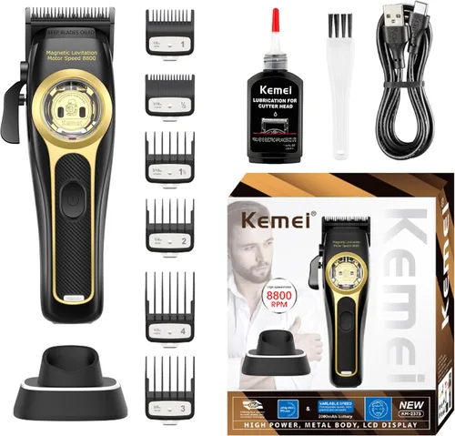 KEMEI 2373 - Cortadora de pelo profesional para hombres, cortadora de pelo inalámbrica con motor de levitación magnética de 8800 RPM, kit de corte