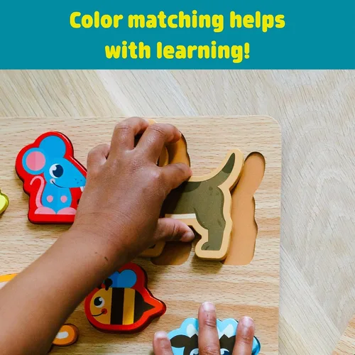 Miniatura 4 de Chuckle & Roar Rompecabezas de madera para niños pequeños, paquete de 2, 8 piezas y 10 piezas, a partir de 3 años, formas y animales, aprendizaje